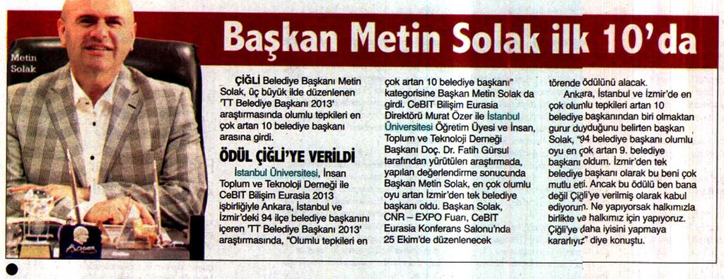 ÖDÜL ÇIGÜ'YE VERILDI Yayın Adı : Izmir 9 Eylül Gazetesi Sayfa : 7