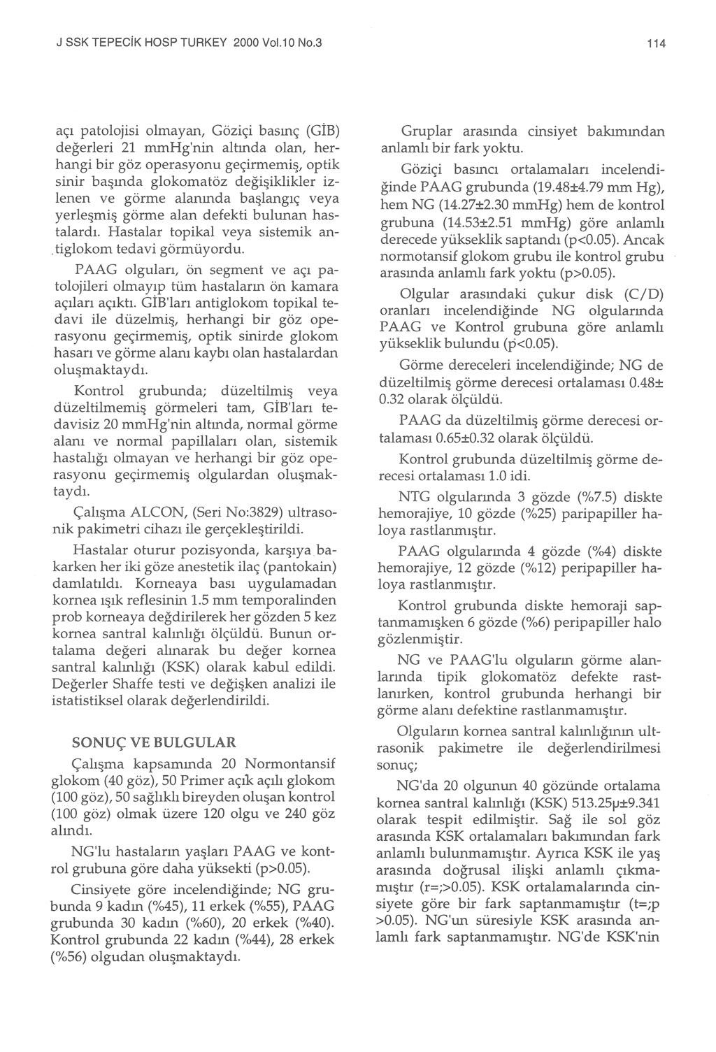 J SSK TEPECiK HOSP TURKEY 2000 Vol. 1 O No.