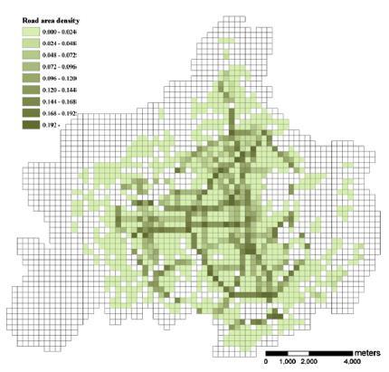 Yol alanı yoğunluğu bir hücrenin alanın ne kadarının yolardan oluştuğunu