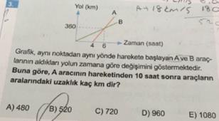 Soru: Saatteki hızları 3V ve V olan iki otomobil aynı anda A kentinden B kentine doğru harekete başlıyor.