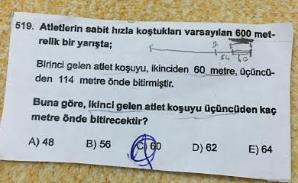 Verilen bilgilere göre B aracı parkuru 45 dk'da bitirirse, A aracı 45 15 30 dakikada C aracı 45 30 75 dakikada bitirir.