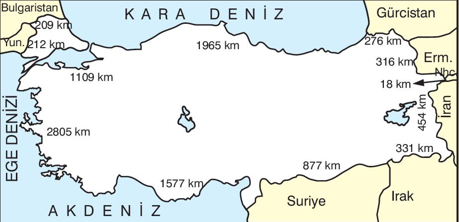 7) Karadenizi Akdeniz e bağlayan İstanbul ve Çanakkale boğazlarına sahiptir.