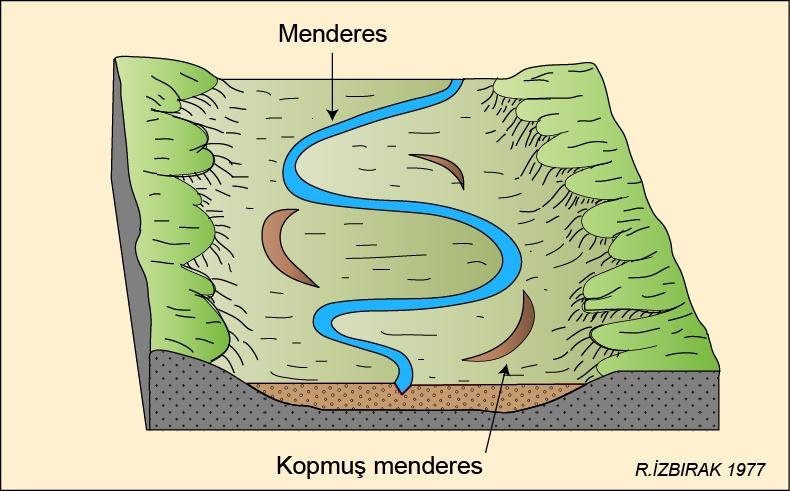 Menderes: Akarsular eğimlerinin azaldığı yerlerde kıvrılarak akması sonucunda oluşurlar.