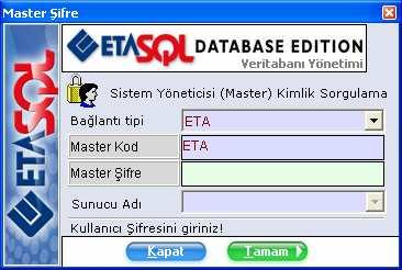 ETASQLMNG ĐLE DATABASE LERĐN ATTACH ĐŞLEMĐ ETA:SQL/ETA:V.8-SQL programının kurulu olduğu klasörün altında yer alan EtaSqlMng.exe çalıştırılır.
