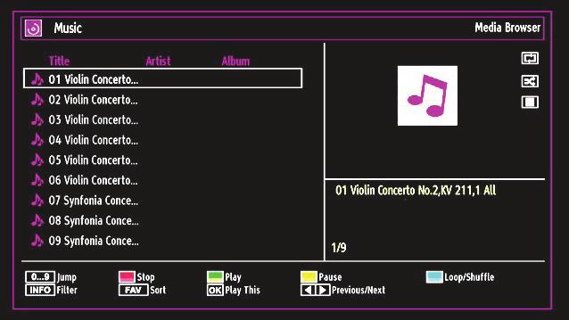 Playing Music Files via USB When you select Music from the main options, available audio fi les will be fi ltered and listed on this screen. 0.