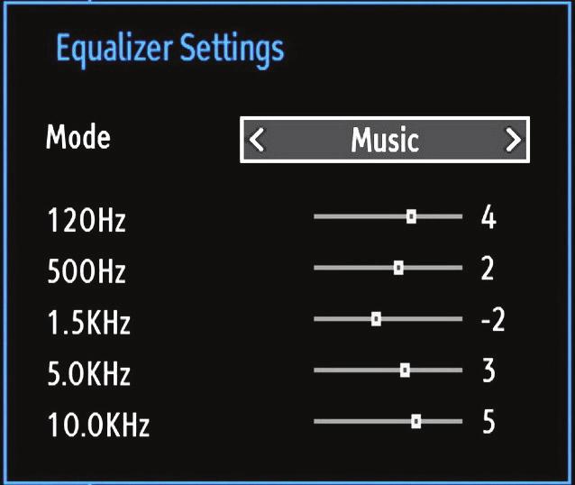 Use or button to set an item. Press MENU button to exit. Sound Settings Menu Items Volume: Adjusts volume level. Equalizer: Press OK button to view equalizer submenu.