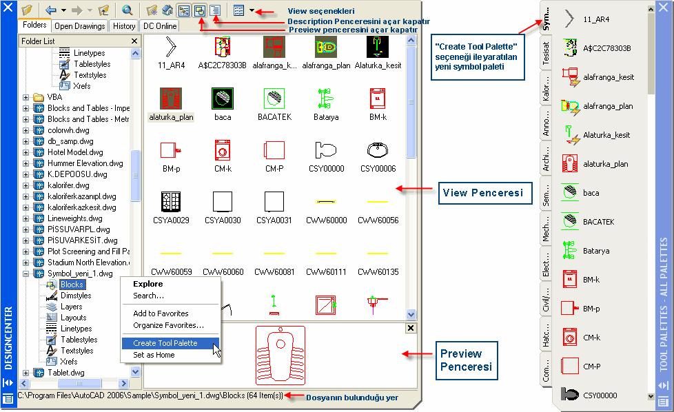 Klasör listesinde klasörlerin yanında autocad dosyaları da listelenir.