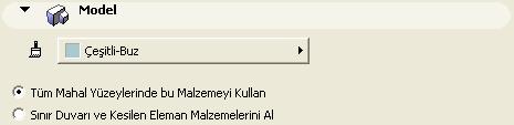 4-Model Paneli: 3D Penceresi ve rendering de mahale atanacak yüzey malzemesini belirlemek için kullanılır.