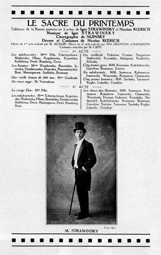Görsel 4: 29 Mayıs 1913 Prömiyer afişi Prömiyer gecesi orkestradan yükselen Stravinski nin müziği, içeriğinde Antik bir ayini aynı zamanda ilkel düdüklerin, davulların çıkarttığı gürültülü ve