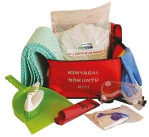 Kullanım Yerleri: Hastaneler ve laboratuvarlarda kullanım için üretilmiştir. 1 Carrying Bag. 1 small size package of Nviroclean Absorbent Powder. 10 Chemical-Absorbent Pads (20cm x 50cm).