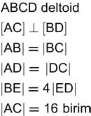 62. 64. Şekilde ABCD deltoidinin alanı 160 birimkaredir.