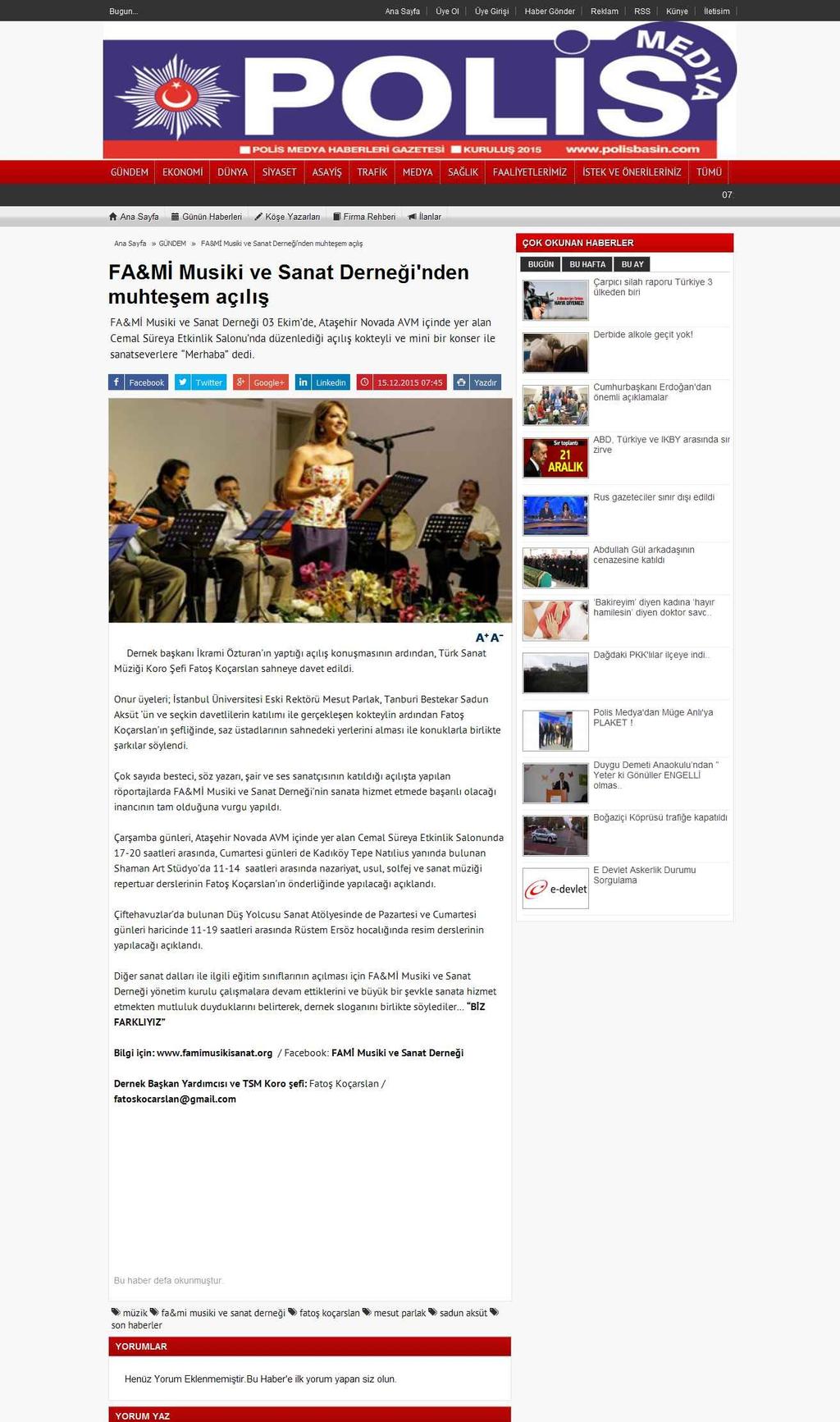 Portal Adres FA&MI MUSIKI VE SANAT DERNEGI'NDEN MUHTESEM AÇILIS : www.polisbasin.