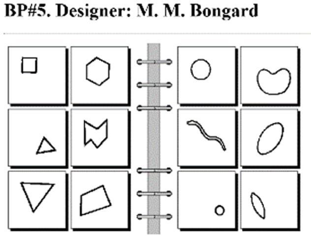 Bongard ın makineler ve insanlar için önerdiği problemler, olası birçok temsil içinden doğrusunu bulma olarak tanımlanabilir.