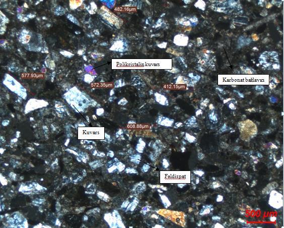 4.2 Mineral ve Kaya Türleri Kumtaşları genel olarak ortaklas, plajioklas, kuvars, klorit, sedimanter kayaç parçası (kuvarsit, kireçtaşı) ve volkanik kayaç parçası ile opak minerallerden (pirit)
