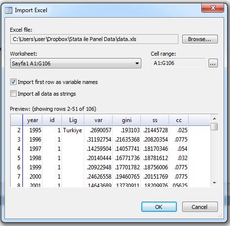 Stata Veri seti Excel den okutulmak istendiğinde; File import