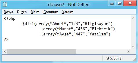 PHP de çok boyutlu dizi