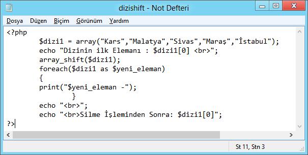 PHP de Dizi Değişkenler Dizi