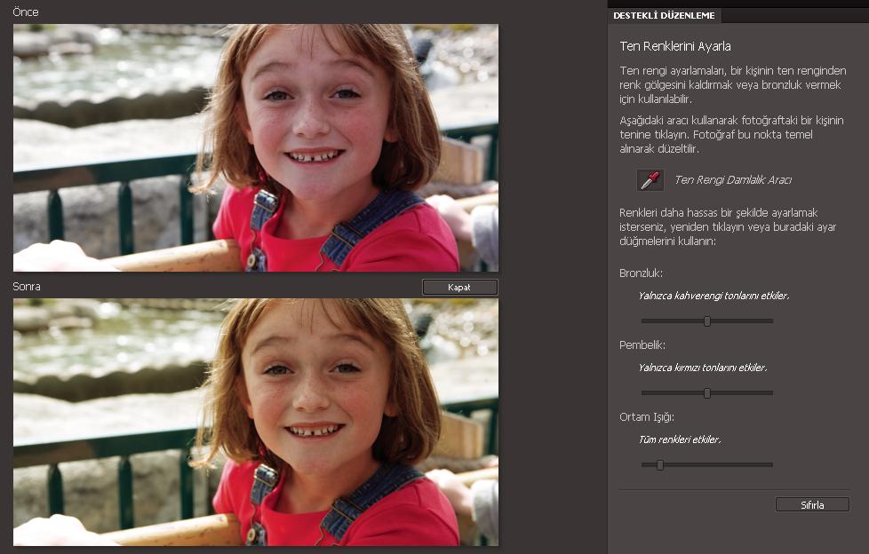 Renk ve ton düzeltme 127 Orijinal (üstte) ve cilt tonu ayarlandıktan sonra (altta) 1 Fotoğrafı Editör'de açın ve düzeltilmesi gereken katmanı seçin.