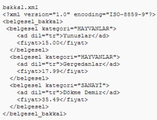 XML XQuery Aşağıdaki sorgu bakkaldaki