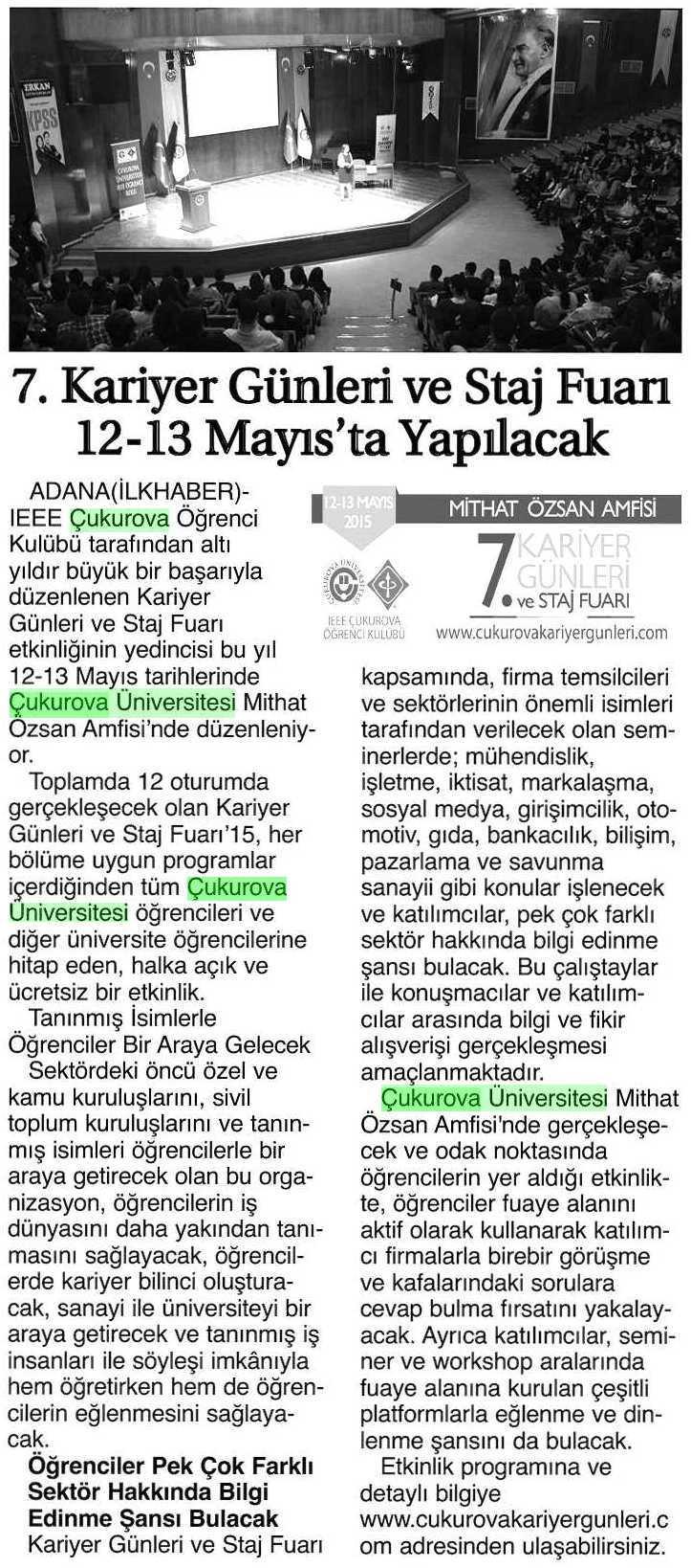 7. KARIYER GÜNLERI VE STAJ FUARI 12-13 MAYIS TA YAPILACAK Yayın