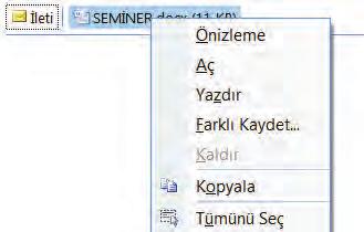 İstenildiği zaman silinen ileti bu klasörden geri alınabileceği gibi ileti buradan tamamen de silinebilir (Resim 7.26). Resim 7.26: Posta çöp kutusunu kullanma ç.