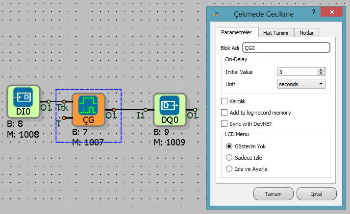 4.1.5 Sinyal Akış Diyagramı 4.1.6 Örnek Uygulama DI0 lojik(1) olduktan 3 saniye sonra DQ0 lojik(1) olmaktadır.