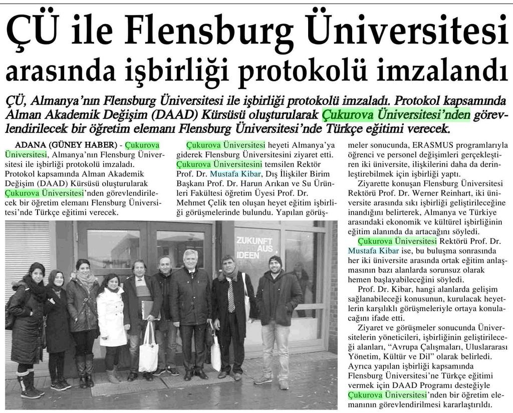 ÇÜ ILE FLENSBURG ÜNIVERSITESI ARASINDA ISBIRLIGI PROTOKOLÜ IMZ.