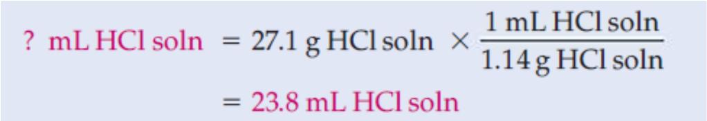 Kütlece %28 lik HCl çözeltisinin yoğunluğu 1.14 g/ml dir.