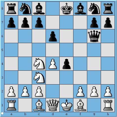 1.e4 e5 2.Af3 f5 3.Axe5 Vf6 4.d4 d6 5.Ac4 fxe4 6.Ac3 Vg6 Ana devam yolunun belirleyici hamlesidir. Af6 hamlesine hazırlığının yanında, hem e4 karesi destekler, hemde g2 karesine baskı yapar. 7.f3! Nf6!