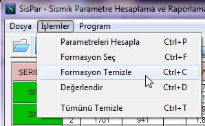 Formasyon Temizleme : İlk formasyon seçimini yapıp değerlendirdikten sonra İşlemler-Formasyon