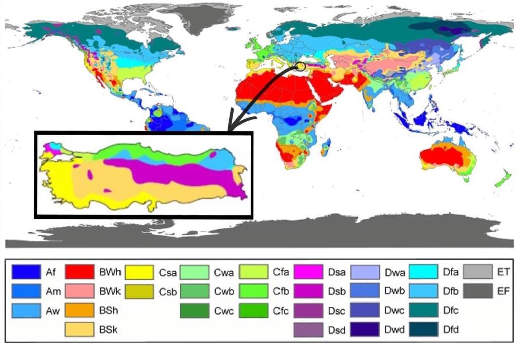 Uludağ Üniversitesi Mühendislik Fakültesi Dergisi, Cilt 22, Sayı 2, 2017 Şekil 1: Köppen iklim sınıflandırması (https://en.wikipedia.