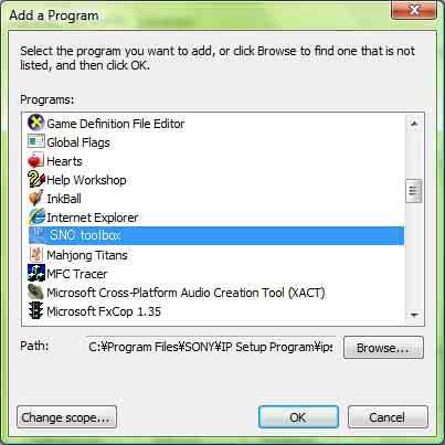 Windows Firewall u çalıştırmak SNC araç çubuğu, Program veya port listesine eklenir. 7 OK yi tıklayın.