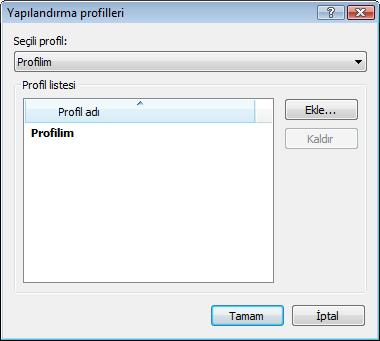 Seçili profil açılan menüsü, geçerli durumda seçili olan profili görüntüler. Varsayılan olarak, bu giriş Profilim seçeneğine ayarlanır. Yeni profil oluşturmak için Profiller.