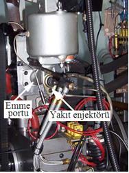 8 da port tipi yakıt enjeksiyon sistemi ve yakıt enjektörü görülmektedir. Resim 7.8. Port tipi yakıt enjeksiyon sistemi ve yakıt enjektörü Hava/yakıt oranının ölçülebilmesi için egzoz