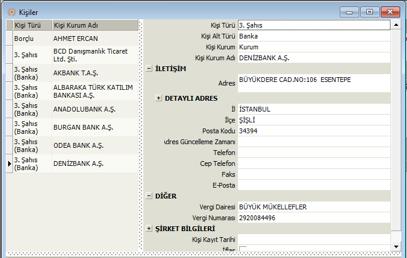 Bu işlem ile birlikte işaretlemiş olduğunuz bankaların 3. Şahıs olarak föye eklendiğini göreceksiniz.