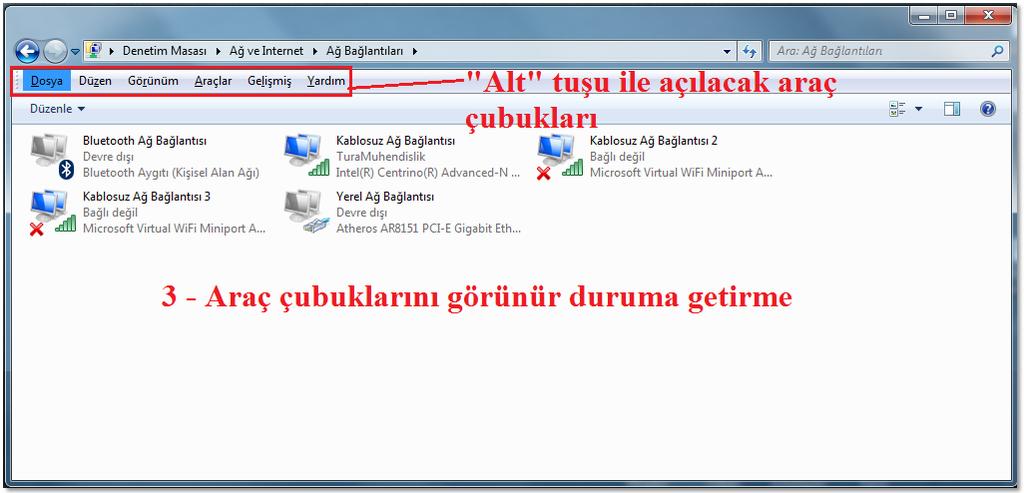 Adım 3: Menü Çubuğunu Görünür Duruma Getirme