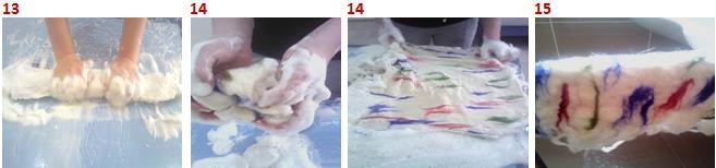 Sabundan tamamen arındırılan keçe kumaş, asılarak kapalı bir odada bir gün süre ile kurumaya bırakılır (Şekil 13. 15). Şekil 13.