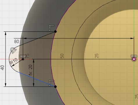 Gaganın profili, Üst daireyi seçerek Point at center of circle komutu ile bir merkez noktası oluşturun.