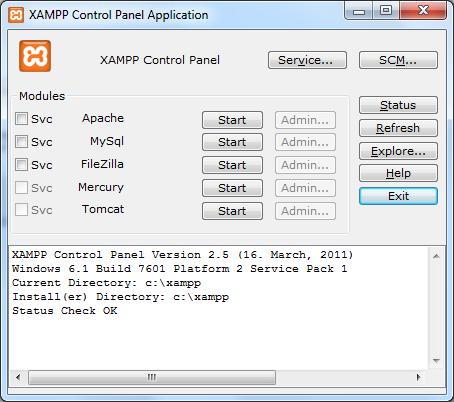 XAMPP Kurulumu Apache ve MySql servislerini aktif hale getirmek gerekiyor.