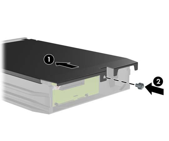 Taşıyıcının üstündeki kapağı kaydırın (1) ve kapağı yerinde sabitlemek için taşıyıcının arkasına vidaları takın (2).