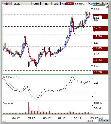 Turkcell (TCELL) Seviyesi Olası Zarar 13-13.1 13.83 12.58 5.98% -3.60% Hisse fiyatı günlük grafikte 12.