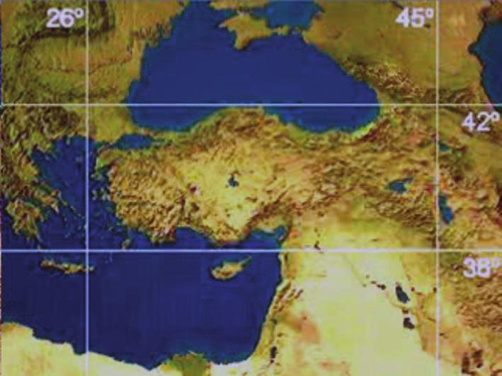 1. TÜRKİYE NİN COĞRAFİ KONUMU VE ETKİLERİ COĞRAFYA 3 Resim 07.01: Türkiye nin konumu Türkiye, 36-42 Kuzey paralelleri ile 26 45 Doğu meridyenleri arasında yer alır.