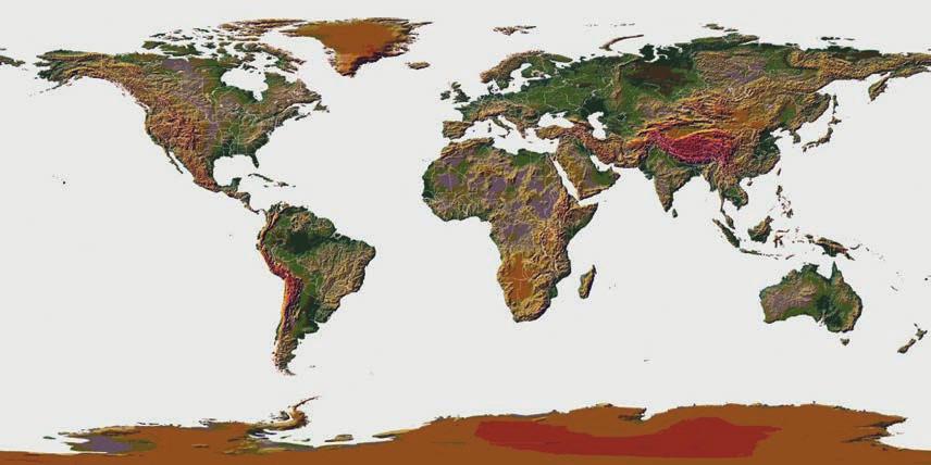 TÜRKİYE NİN DAĞLARI Resim 07.02: Dünya Fiziki Haritası. Yukarıda verilen Dünya fiziki haritasında günümüze en yakın orojenez (dağ oluşumu) alanları kabartılar biçiminde verilmiştir.