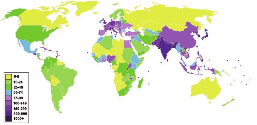 3. DÜNYADA NÜFUSUN ALANSAL DAĞILIŞI Resim 04.01: Dünya Nüfus Yoğunluğu Haritası Dünya nüfusu yeryüzüne eşit ve dengeli dağılmamış kıtalara ve ülkelere göre farklılık göstermiştir.