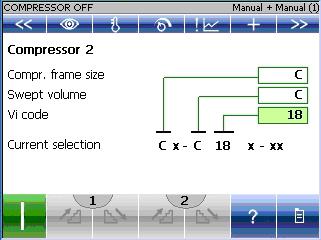 Yapılandırma Değer Seçim Açıklama Parola düzeyi Süpürdüğü hacim C... XF bkz. tip plakası 3 (servis) Vi kodu 8... 3248 bkz. tip plakası 3 (servis) 0..2 Kompresör 2 Res.