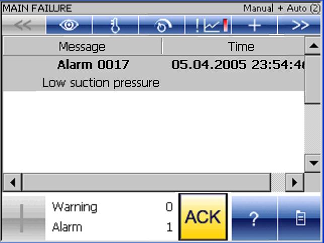Arızalar ve uyarı mesajları 5..2 Alarma genel bakış Res.32: Alarma genel bakış Bu ekranda tüm etkin olan arızalar ve uyarılar gösterilir. kadar bu butonun kenar kısmı yanıp söner.