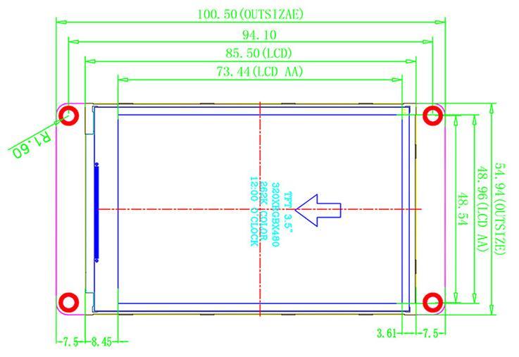 2-3.5 TFT LCD QQ- Aktif Alan:85.50mm(L) 54.