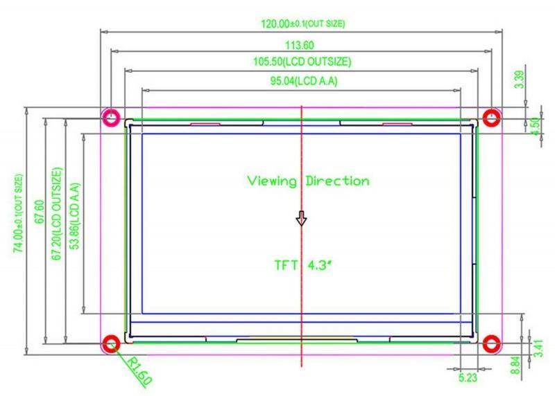 3-4.3 TFT LCD XX- Aktif Alan:105.50mm(L) 67.