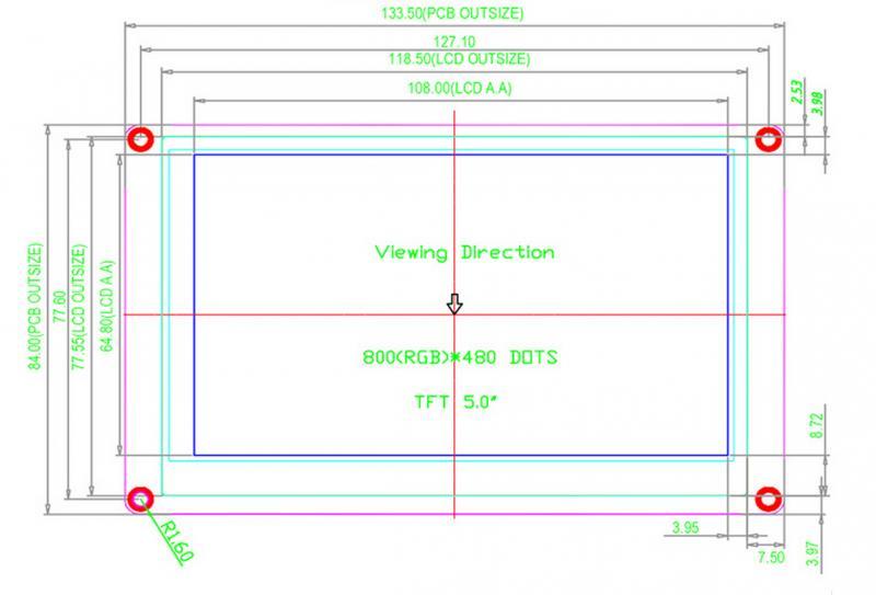 4-5 TFT LCD EEE- Aktif Alan:118.50mm(L) 77.
