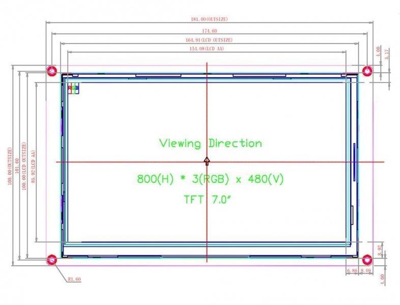 5-7 TFT LCD LLL- Aktif Alan:164.9mm(L) 100mm(W) MMM- Active Area: 164.